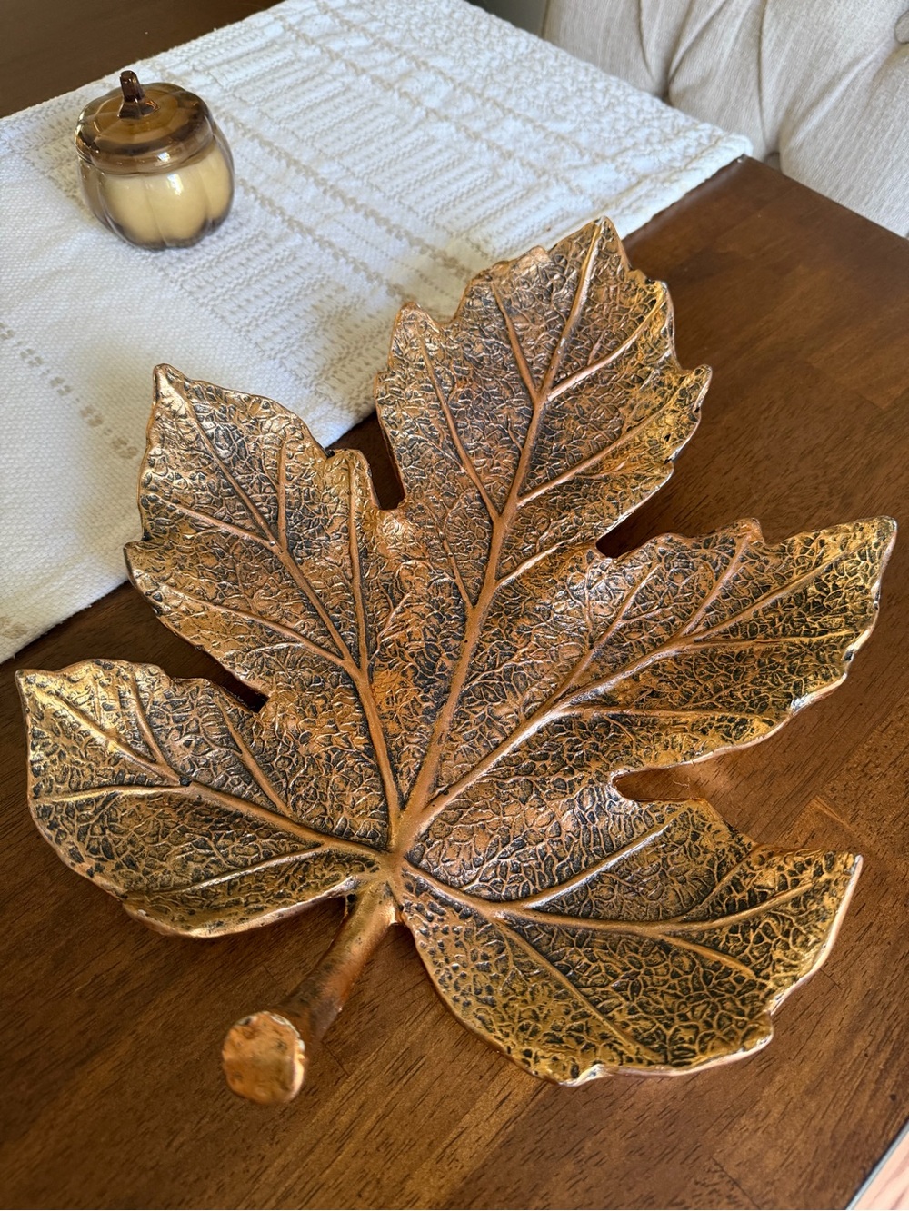 Large Gold Metal Leaf Tray – Fall Autumn Decor Centerpiece